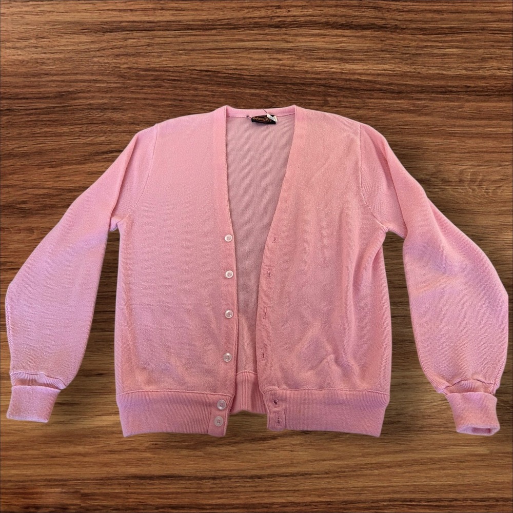 Vintage Botany 500 Pink Cardigan Sweater XL Long Sleeve Knit Made in USA‎